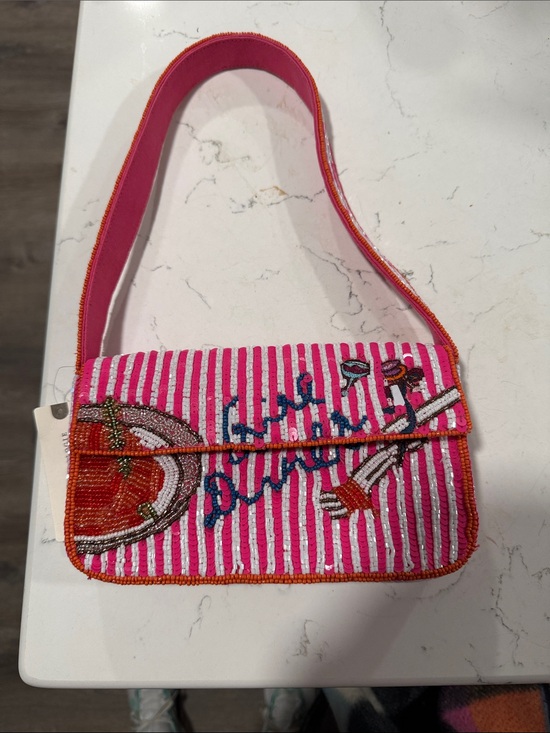 Anthropologie Handbags - Anthropologie Pink Beaded Stripe Shoulder Bag